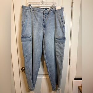 JessicaSimpson "Jenna" High-Rise Cargo blue denim Relaxed fit cargo jeans Sz 20W